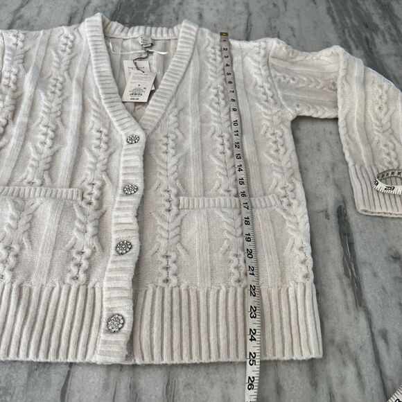 A New Day Cardigan Chunky Sweater Cream Woman Size Small Rhinestone Buttons - Picture 8 of 9
